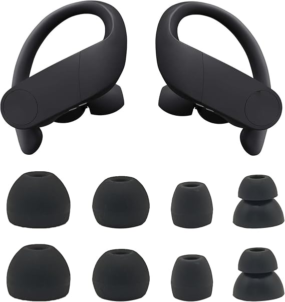 Replacement Eartips Compatible with Powerbeats Pro, Replacement Earbuds Silicone Ear Tips Eargels Set - Small, Medium, Large and Double Flange (4 Pairs) (Black)