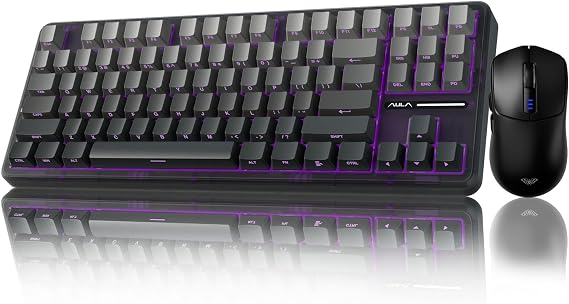 AULA F87 Pro Wireless Mechanical Keyboard,Tri-Mode BT5.0/2.4GHz/USB-C Gasket Hot Swappable Custom Keyboard+SC580 Wireless Gaming Mouse Black