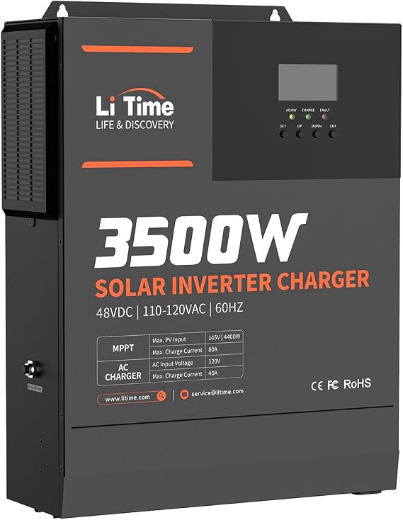 LiTime 3500W Solar Inverter Charger, All-in-One 48V DC-120V AC, 80A MPPT