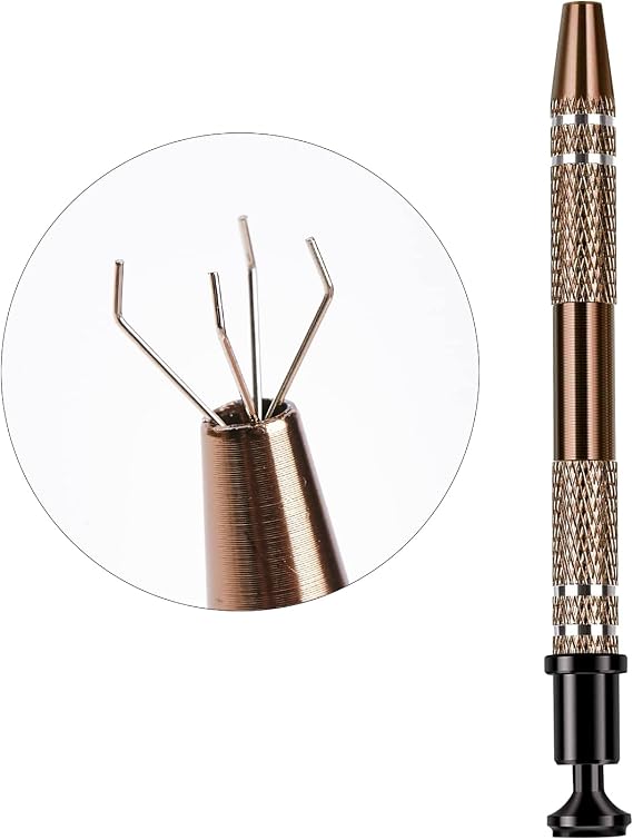 4 Prongs BGA Chip Pick,Tweezers Stainless Steel 4-Claw Pick up Tool Jeweler's Pick-Up Tool, for Small Parts Pickup, Grabber for Nails Clamping- Manicure Cotton Ball (1Pack, Bronze Color)