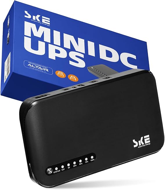 SKE DC20000 Plus Altair - Mini DC UPS 20000mAh Battery Backup & Surge Protector for Router & Modem - Compact, Portable Uninterruptible Power Supply with 5V/9V/12V Outputs, USB & Type-C Charging, WiFi