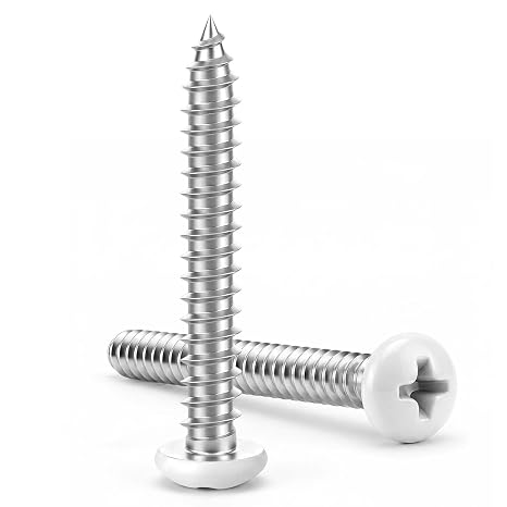 #8 x 2 Pan Head Wood Screws, Sheet Metal Screws Self Tapping Screws, Stainless Steel 18-8 (304), White Head, 50 PCS