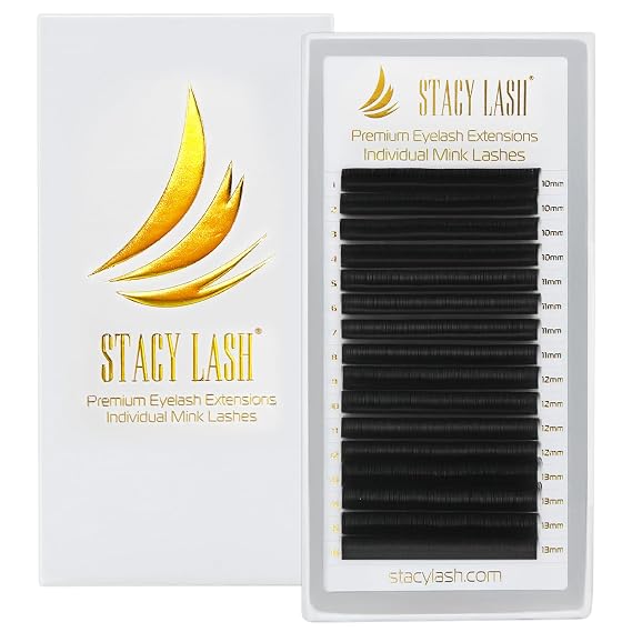 Individual Lashes Semi Permanent Mink Lashes by STACY LASH | Volume & Classic Lash Extensions | B Curl Eye Lashes | Eyelash Extension Supplies for Lash Tech | 16-Rows Lash Tray | B-0.15-MIX 8-15