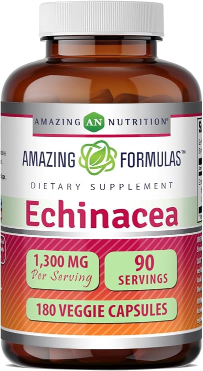 Amazing Formulas Echinacea 1300 Mg Supplement | Vegetarian Capsules | Non-GMO | Gluten-Free | Made in USA (1 Pack | 180 Count)