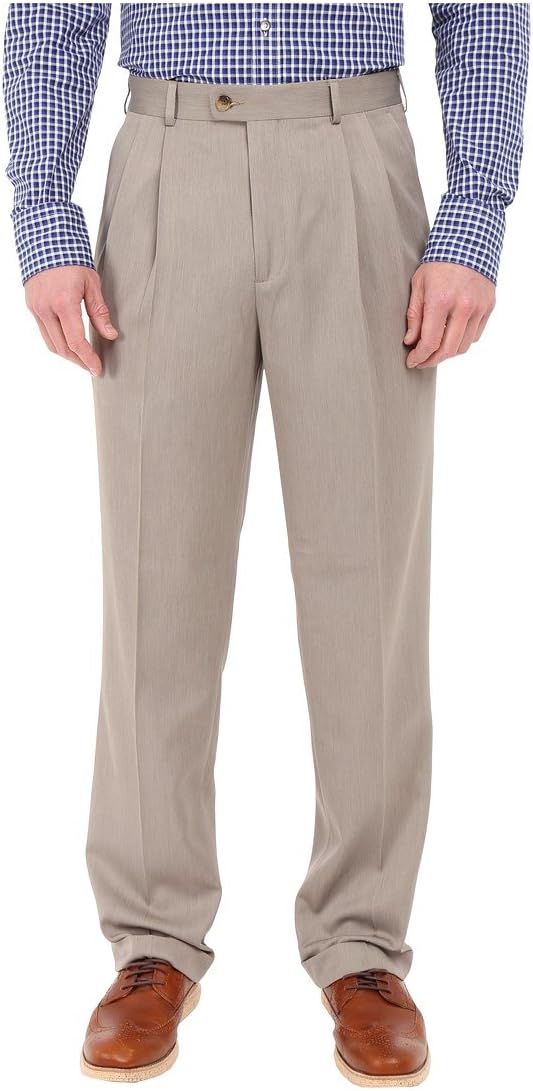 Perry Ellis Men's Classic Fit Elastic Waist Double Pleated Cuffed Pant, Simply Taupe, 42x32