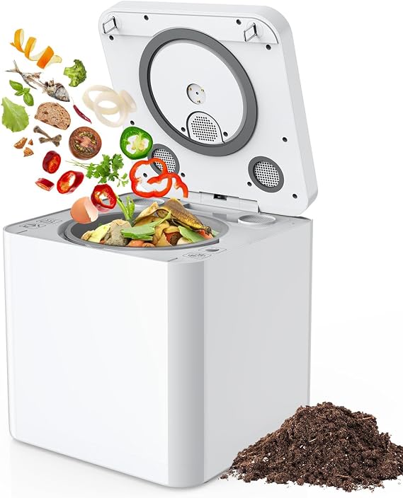 Electric Kitchen Composter, One-Touch Turn Food Waste into Compost, 3.3L Dual Vent Odorless Countertop Compost Bin, Automatic Cleaning, Organic Compost with Activated Carbon Filter