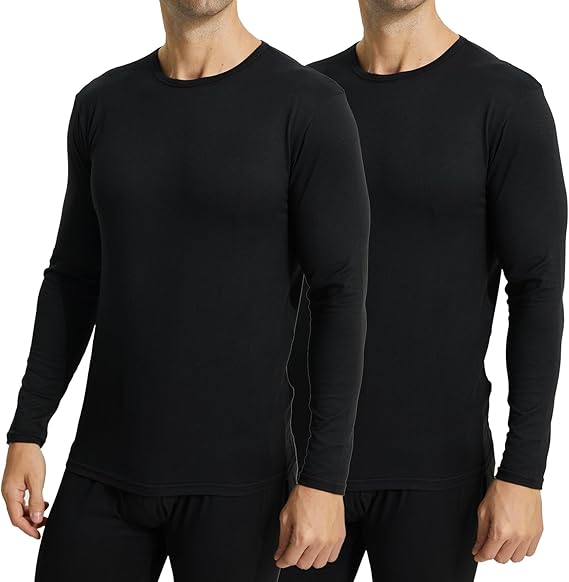 LANBAOSI 2 Pack Thermal Shirts for Men Crewneck Long Sleeve Thermal Undershirt Men Base Layer Cold Weather Ultra Soft