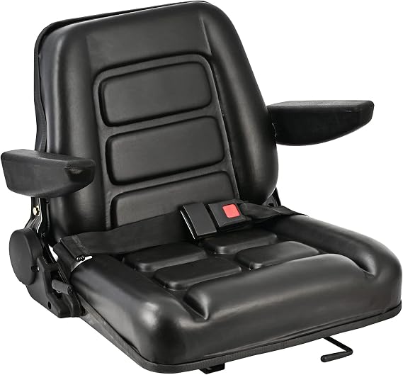 Universal Forklift Seat with Adjustable Angle Back, Tractor Seat Replacement Universal, Heavy Duty Forklift Seat with Armrests,Seat Belt and Slide, Fits Excavator,Skid Loader,Backhoe Dozer Telehandler