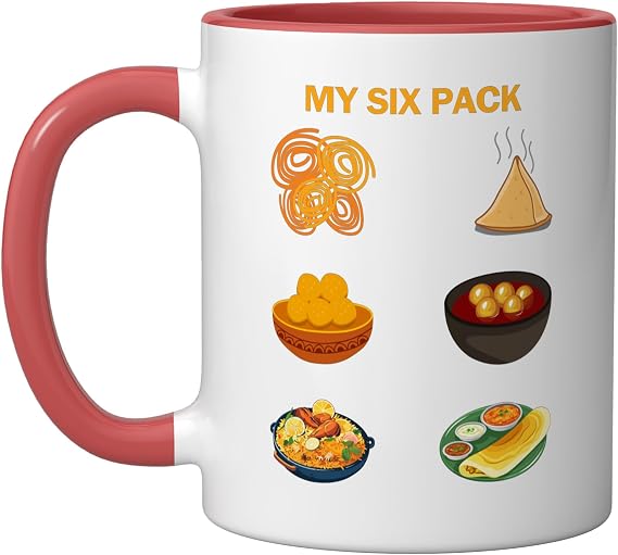 My Six Pack Biryani Punjabi Indian Food Pakistan Humor Funny Ceramic Mug, Red/White, 11oz