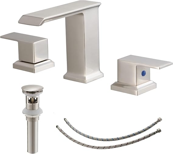 Brass Bathroom Faucet Brushed Nickel Widespread Bathroom Sink Faucet 8-16 Inch Modern Bathroom Faucets 2 Handle 3 Hole Vanity Bath Basin Tap with Drain Assembly