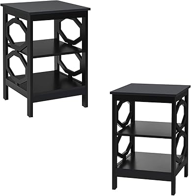 Bedside Table, 3-Tier Wooden Sofa Side Table with 3 Open Shelves, Modern Nightstand End Table for Bedroom Living Room Small Space 2, Black