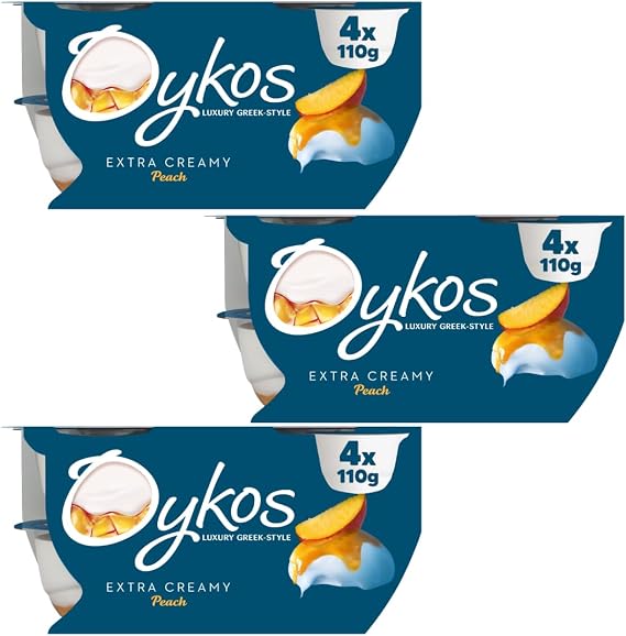 Luxury Greek Yogurt pots 12x110g - Oykos (Peach)