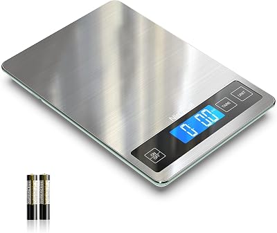 Nicewell Food Scale, 22lb Digital Kitchen Scale Weight Grams and oz for Cooking Baking, 1g0.1oz Precise Graduation, Stainless Steel and Tempered Glass Ash Silver