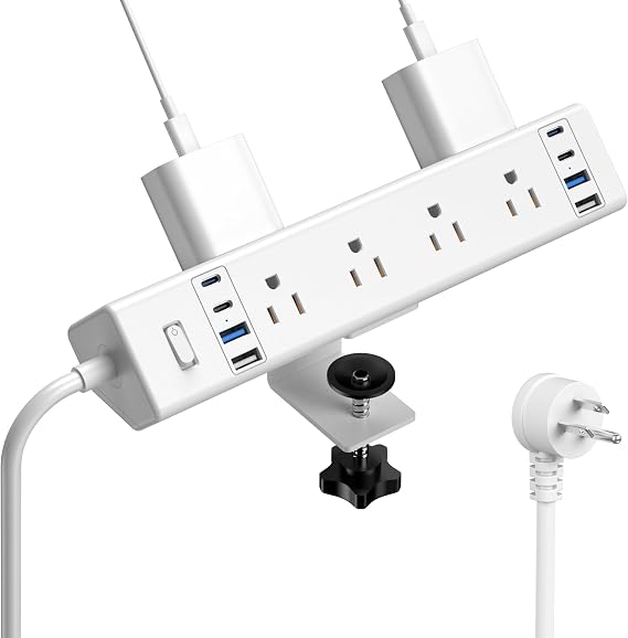 Jgstkcity Desk Clamp Power Strip 40W USB C,8 Outlets,8 USB,6FT,White