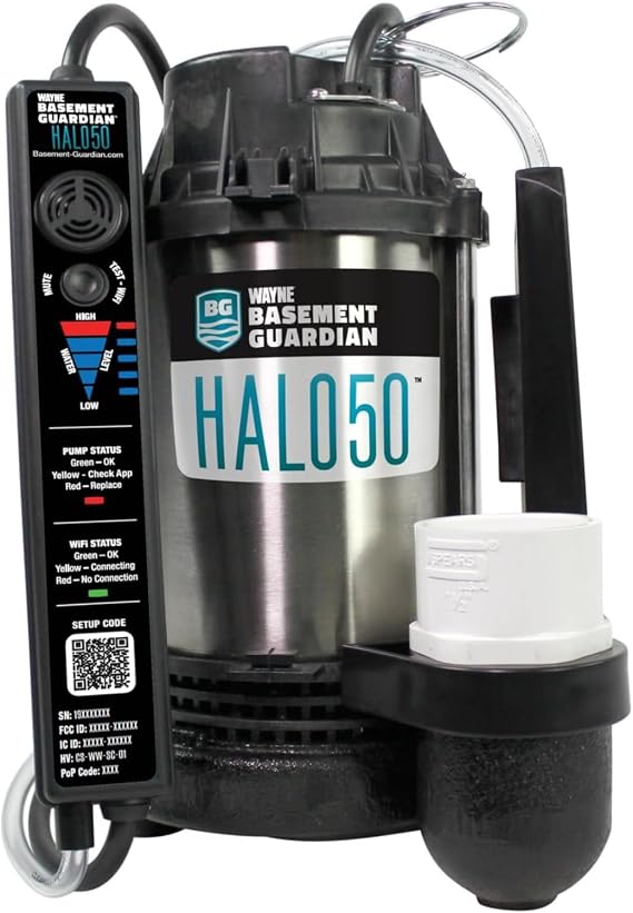 WAYNE HALO50 Smart Sump Pump 12 HP Stainless Steel Basement Protection Pump, Up to 5,100 GPH Digitally Connected Flood Protection with App Monitoring Quiet Operation