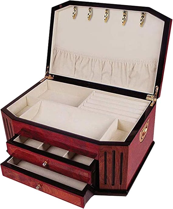 TIZO Design Polished Wood Jewelry Box with 2 Drawers & Gold Finish Handles