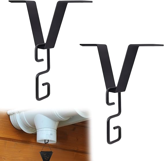 2 Pack V Shaped Rain Chains for Gutters Adapter Clip, Rain Chains for Outside Hanging Downspout Flowerpot Connector Catcher Holder, Black