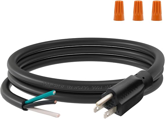 FIRMERST 12AWG SJTW 3 Prong Replacement Power Cord, 6FT, Screw Terminal