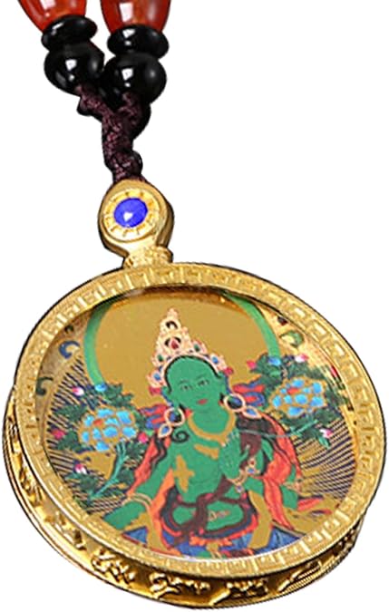 Metal Crystal Quan Yin Goddess of Compassion Mercy Gold Thangka Pendant Necklace Kuan Yin Guan Yin Alloy Chinese Feng Shui Amulet Kwan Yin Avalokitesvara for Health Wealth