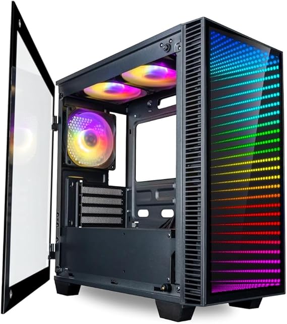 Continuum Micro V2 mATX Infinity Mirror Gaming PC Tower Case w/ 6 Pre-Installed ARGB PWM Fans, Dual Mode Control (Mobo + Remote), ATX PSU Ready, 347mm GPU Space with 500W PSU Included.