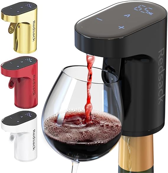 Redsack Wine Aerator – Electric Quantified Pourer Compact with Adjustable Dispensing - Auto Drink for All Bottle Sizes Easy to Use and Intuitive Design (Black) (W-007)