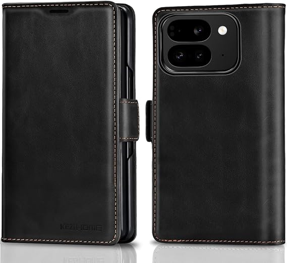 KEZiHOME Genuine Leather Wallet Case for Google Pixel 10 Pro Fold Black