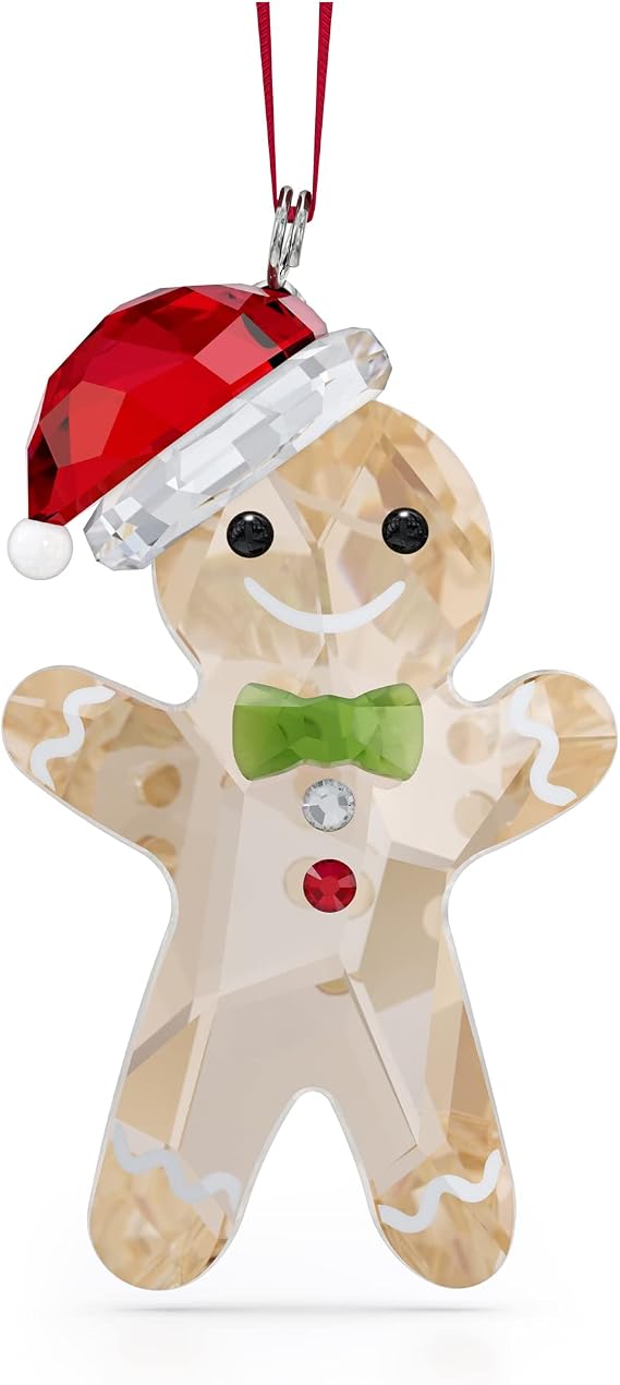 Swarovski's Holiday Cheers Gingerbread Hanging Ornament, Gold-Tone, Green and Red Crystals, Part of the Holiday Cheers Collection