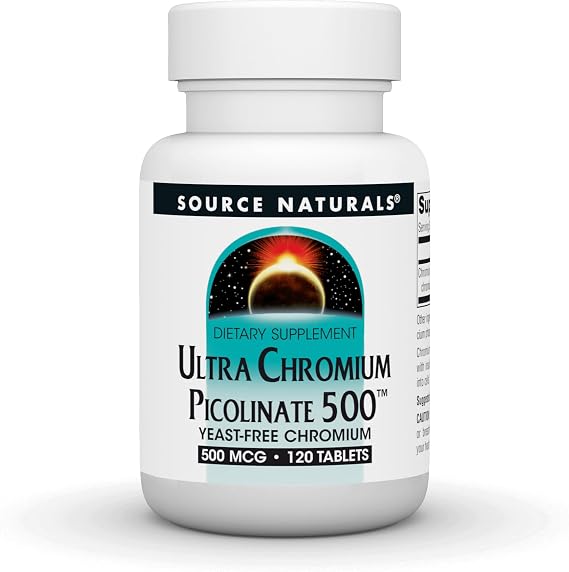 Source Naturals Ultra Chromium Picolinate, 500 mcg - 120 Vegetarian Tabs | Yeast Free Chromium*