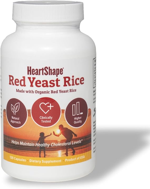 HeartShape Red Yeast Rice Supplement 1,200 mg Organic, Non-GMO, Made in USA Natural Cholesterol & Heart Health Support (120 Capsules)
