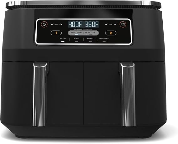 Foodi Dual Basket Air Fryer 8-Quart Cook Two Foods at Once with DualZone Technology, 4-in-1 Versatility for Family Meals (Black)