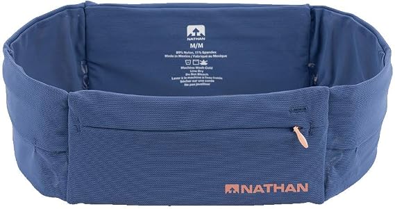 Nathan Zipster Running Belt for Men and Women, Bounce Free Waist Pack, Running Fanny Pack Women, Pockets with Zippers, Fits All iPhones, Navy, X-Small