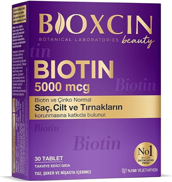 Bioxcin Biotin 5000 mcg | Saç ve Tırnak Sağlığı İçin Biotin | Yorgunluk ve Enerji Metabolizması Desteği | 30 Tablet | Şeker ve Gluten İçermez