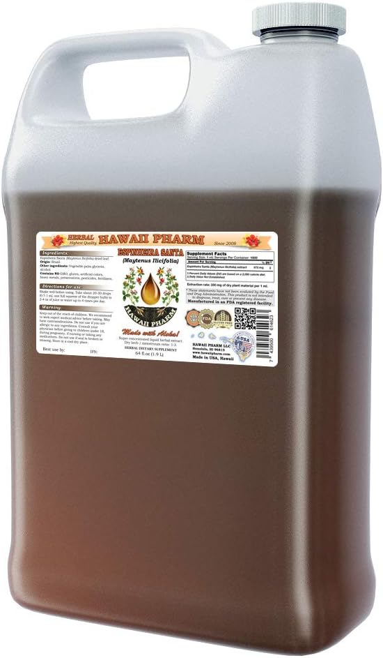 Espinheira Santa, Cancerosa (Maytenus Ilicifolia) Tincture Dried Leaf Liquid Extract, Espinheira Santa, Herbal Supplement 64 oz
