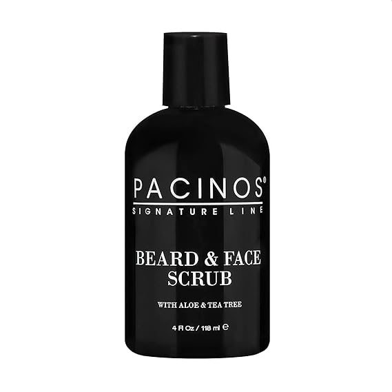 Pacinos Shave System, Beard and Face Scrub, Men's Skin Care, Best Organic Natural Shampoo, Aloe Vera and Tea Tree Extract, Removes Impurities, 4 oz