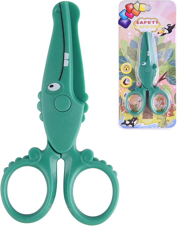ASTARON Toddler Safety Scissors, Cute Crocodile Kids Preschool Training Scissors, Art Craft Plastic Scissors for Preschool Supplies and Scrapbooking