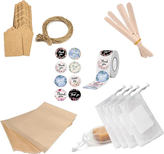 Soap Cutter and Soap Making Kits Accesories(50 Paper Bags,5 Nylon Bags,5 Stick Stirrers,100 Tags,1 Twine,480 Thank You Stickers)