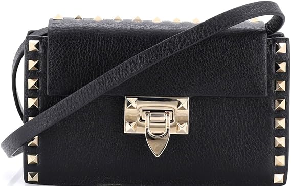 Pre-Loved Rockstud Flip Lock Flap Bag Leather Small, Black