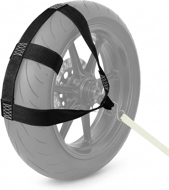 Heavy Duty Adjustable Motorcycle Rear Wheel Tie Down Strap | Secure Transport Belt for Dirt Bike Motorbike Trailer, Universal Powersports Tie Down with Strong Adjustable Design