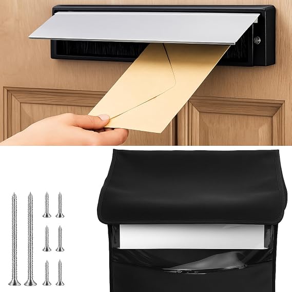 Aluminum Front Door Mail Slot with Catcher Bag, 12 X 2.7 in, Black
