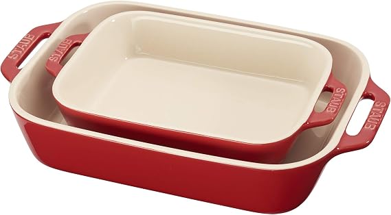 STAUB Ceramic Rectangular Baking Dish Set, 2 pc, Cherry