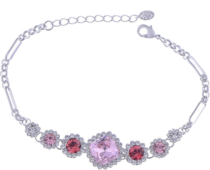 Alilang Silvery Colored Pebble Daisy Flower Crystal Bracelet Bangle