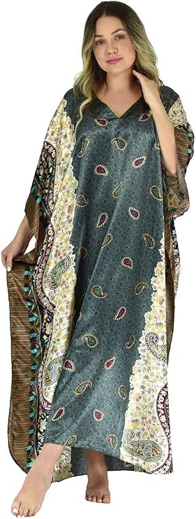 Up2date Fashion Women Satin Kaftan,Unique Paisley Print Caftan, Plus Size, Style Caf-04