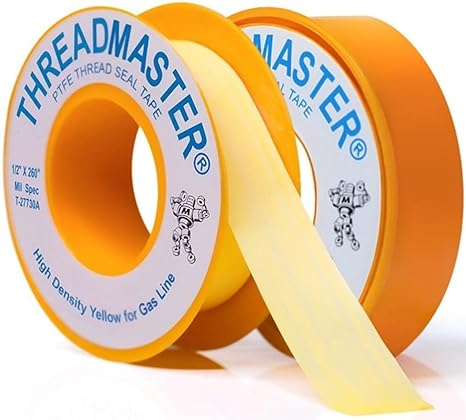 TAPEWELL Yellow Gas Teflon Tape, Pipe Thread Sealant, 260" Length 1/2" Width, for Propane, Natural Gas, More, Pack of 2 (2)