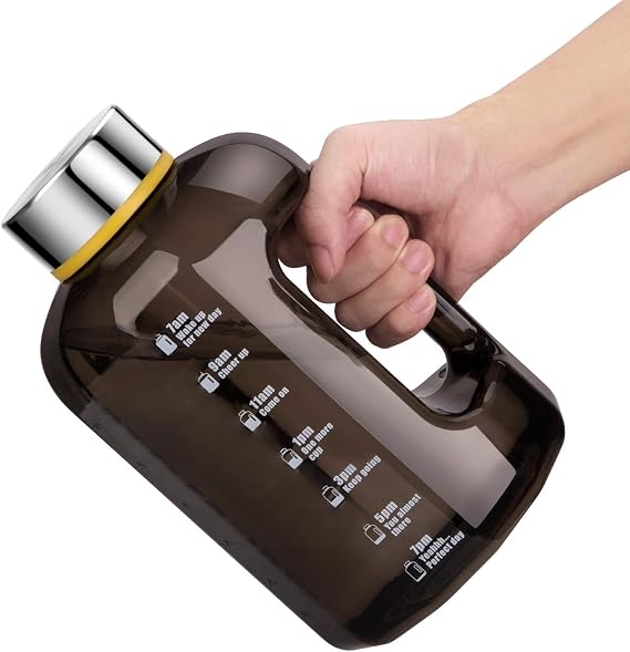 Half Gallon Water Bottle with Handle BPA Free Sports Water Bottles 74oz Large Plastic Water Jug 2.2L Motivational for Outdoor Hiking Camping Running (Black)