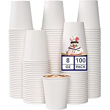 JOLLY CHEF Paper Cups 8oz / 250ml - 100 Pack Paper Coffee Cups, Leak-Proof White Paper Cups for Coffee, Suitable for Party, Picnic, Travel, and Events