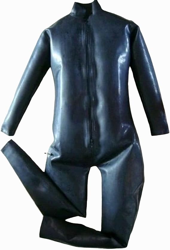 Inflatable Double Layer Black Latex Catsuit Front Zipper for Unisex Rubber Bodysuit Jumpsuit