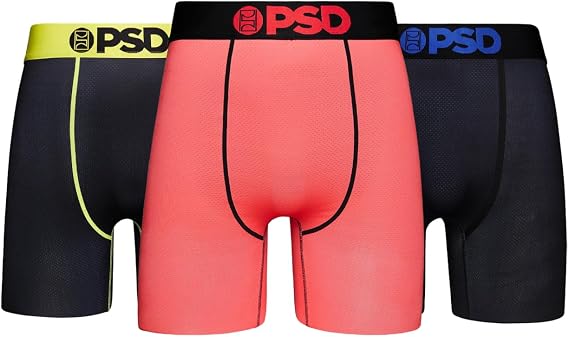 PSD Men's Boxer Briefs - Electric Neon 3 Pack, 7 Inch Inseam, Stretchy Moisture-Wicking Boxer Briefs for Men Pack, X-Large