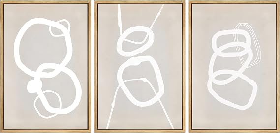 SIGNWIN Framed Canvas Print Wall Art Set Mid-Century Geometric Ring Collage Abstract Shapes Drawings Modern Art Decorative Contemporary Minimal for Living Room, Bedroom, Office - 24"x36"x3 Natural