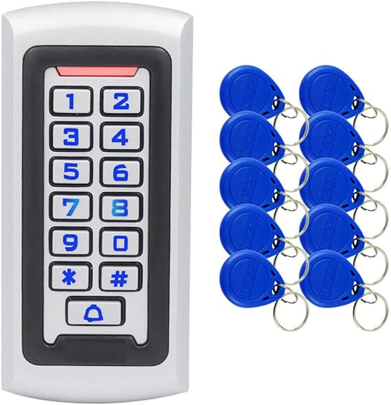 Waterproof Stand Alone Access Control Keypad,Metal RFID Card Reader,Door Access Control System Lock,Electric Gate Opener,Gate Lock,2000 User,Wiegand 26-bit,Proximity 125Khz RFID Card Keyfob