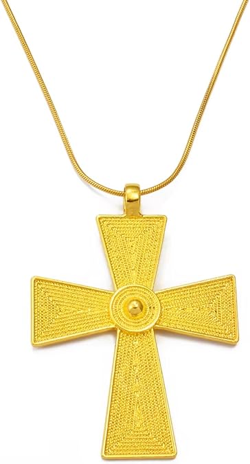 Ethiopian Cross Pendant | Ethiopian Cross Jewelry | Ethiopian Jewelry for Women Set Ethiopian Cross Pendant Chain Necklaces for Women,Gold Color Eritrea Jewelry African Crosses
